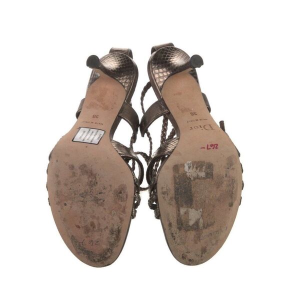 Christian Dior Authentic Leather Silver Gray Metallic High Heel Sandals 6 - Picture 5 of 8